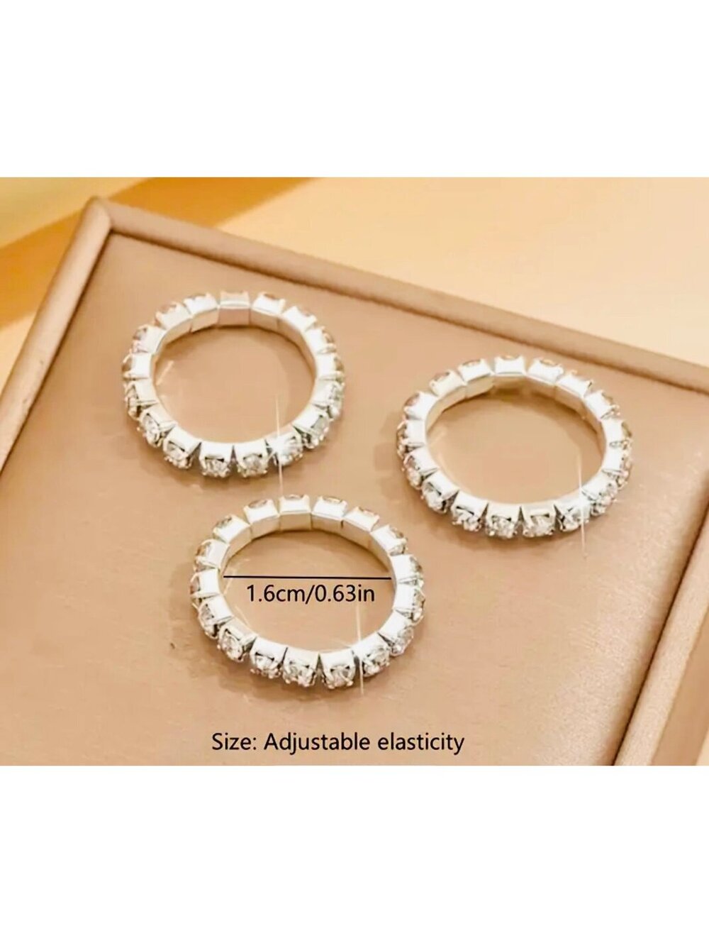 New - 2Pcs Set -Retro Style -"Bling" Adjustable Rhinestone Finger Rings - Picture 2 of 5